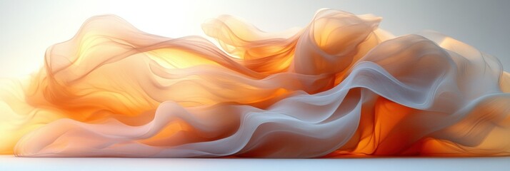 Obraz premium Ethereal movement of flowing orange and white fabric against a soft light background
