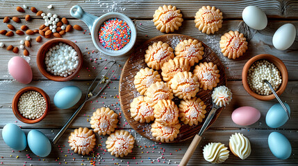 Colorful cookies and festive decor fill a cheerful springtime table