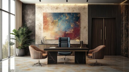 Luxurious Modern Office Interior Design with Abstract Artwork