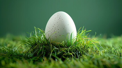 Mystical egg nestled in a vibrant green nest of grass and moss