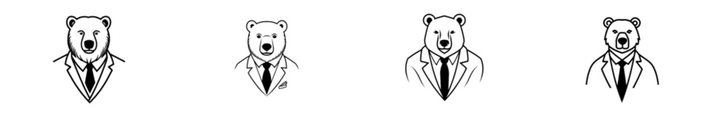 Modern engraving-style illustration of a bear in a tuxedo logo.