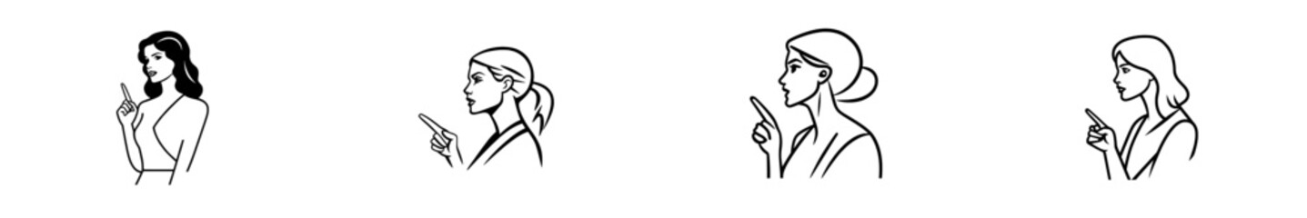 A businesswoman has an idea depicted in an ink drawing sketch. This modern illustration is in a black and white pop art style.