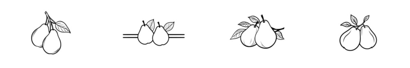 A hand-drawn ink sketch of a pear fruit in an engraved, modern illustration style.