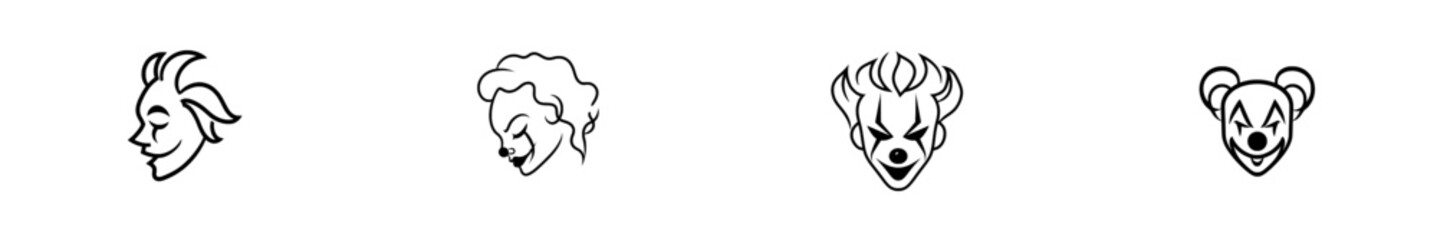 A hand-drawn ink sketch of a creepy clown head in an engraved, modern illustration style.