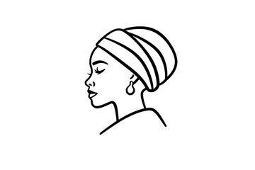 A hand-drawn ink sketch of a stunning black woman, designed as a logo for a beauty salon, featuring a modern engraved illustration.