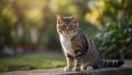 Cute cat standing full body looking at camera