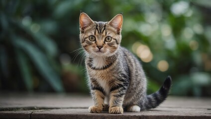 Cute cat standing full body looking at camera