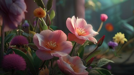 Pink and Peach Blossoms in Soft Light