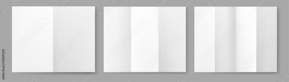 Aufkleber Realistic sheet of paper in shape of rectangle folded in half and creased into parts. Vector leaf of notebook with bent effect for advertising or informational purposes, letters and booklets