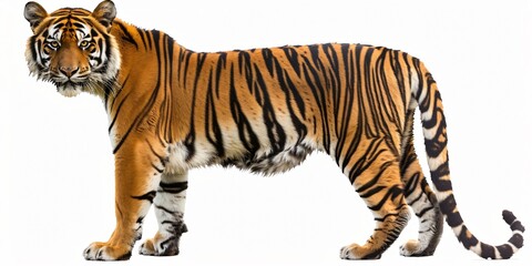 Fototapeta premium Adult Tiger on a Pure White Background, Tiger in Full Detail with a White Background 
