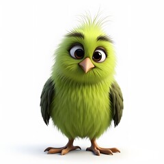Fototapeta premium Green Kwik Bird Clipart Adorable 2D Cartoon Exotic Bird Illustration