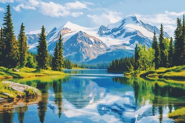 Banff National Park, Canada watercolor painting beautiful illustration abstract background