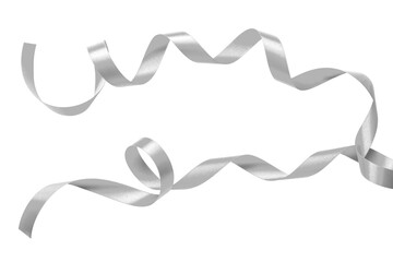 Silver ribbon satin curly scroll png bow set isolated on transparent background  for Christmas, brithday and wedding card confetti design decoration