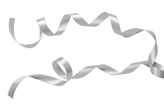 Silver ribbon satin curly scroll png bow set isolated on transparent background  for Christmas, brithday and wedding card confetti design decoration