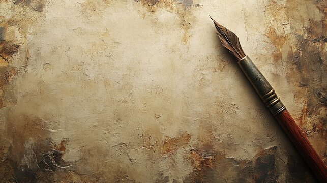 A concise background, presenting an ancient manuscript style, with a medieval writing tool displayed. Traditional calligraphy tools evoke a sense of history, culture, and craftsmanship