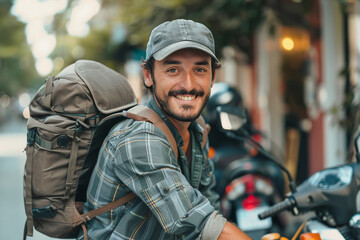 Fototapeta premium Professional delivery person holding box express fast courier service Generative AI illustration