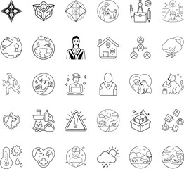 Fototapeta premium Diverse Line Icons Geometric Shapes, People, Pets, Nature, and Global Concepts