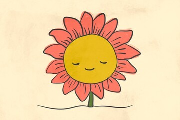 minimalist illustration of a happy flower