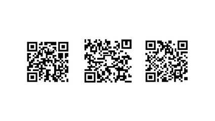 Fototapeta premium Three QR codes in black on a transparent background