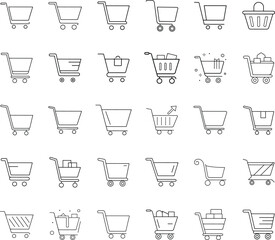 Shopping Cart Icons Variety of Line Art, Ecommerce Symbols