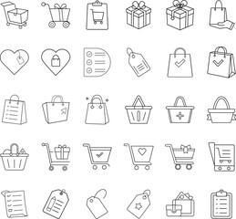 Shopping Cart Icons Gifts, Bags, Checklist, and Tags