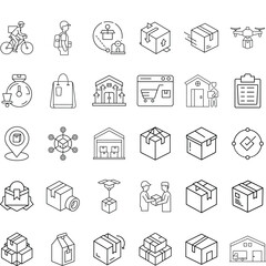 Logistics, Delivery, Shipping, Warehouse, Transportation, Packages, Icons, Ecommerce, Bicycle, Drone