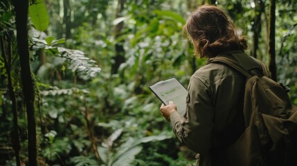 Fototapeta premium Environmentalist documenting rare species for preservation