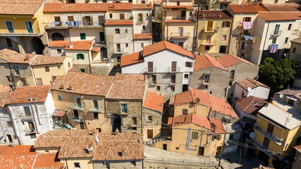 Fototapeta premium Aerial view of typical houses in Castelmezzano, in the province of Potenza, Basilicata, Italy.