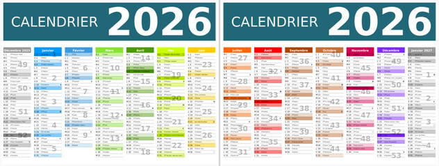Calendrier 2026 14 mois au format 320 x 420 mm recto verso entièrement modifiable via calques et texte sans serif	