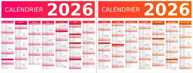 Calendrier 2026 14 mois au format 320 x 420 mm recto verso entièrement modifiable via calques et texte sans serif	