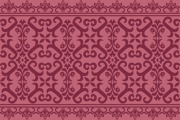 A deep pink ornate design with floral motifs and swirling lines, ideal for textile borders, invitations, or packaging.