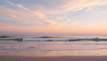 Fototapeta premium Warm Pastel Colors of Sunrise Reflecting on a Quiet Coast