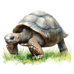 Obraz premium A detailed illustration of a turtle walking on grass, showcasing its unique shell and texture with a naturalistic appearance.