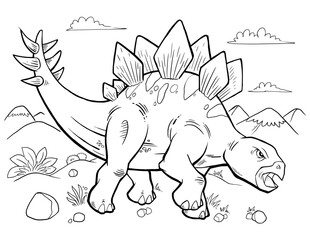 Stegosaurus Dinosaur Coloring Page Vector Illustration Art
