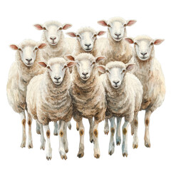 Fototapeta premium A group of nine sheep standing closely together, showcasing their woolly texture and gentle expressions, perfect for nature-inspired designs.