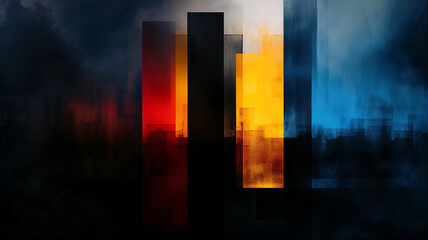 Naklejka premium Abstract cityscape at night. Bold colors and dark tones create a dramatic mood.