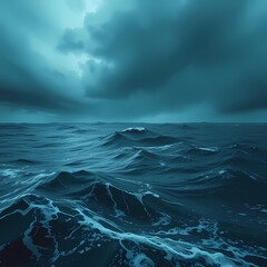 Fototapeta premium Dark Turbulent Ocean Waves Under a Stormy Cloudy Sky