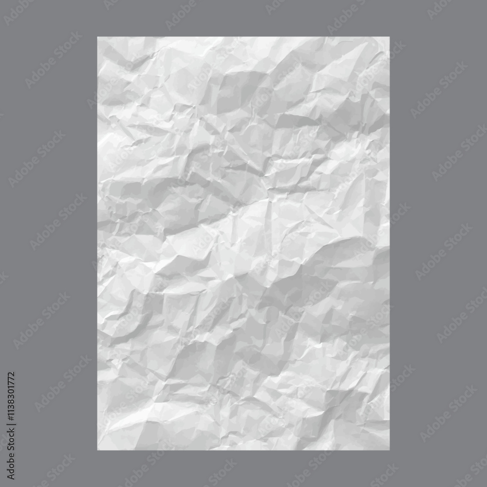Poster Creased empty paper with crumpled surface texture effect. Vector isolated realistic sheet of page with wrinkles. Old grunge vertical blank for writing or drawing, old manuscript or document