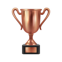 Bronze trophy cup, tournament and championship goblet, prize for third place. Vector winner award 3D illustration in realistic style. 3rd place prize, success concept
