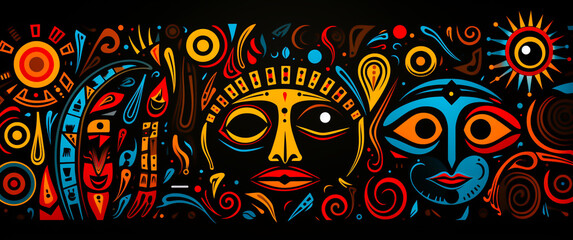 Obraz premium Colorful tribal paintings in living conditions, ancient tribal concepts