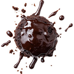 Decadent molten lava cake topped with rich chocolate sauce, perfect for dessert lovers