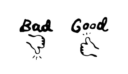 Simple hand-drawn icons for good and bad.