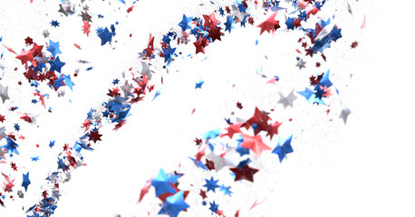 Confetti - Red white blue shiny confetti Confetti on white background, isolate, tricolor concept, independence and freedom day USA