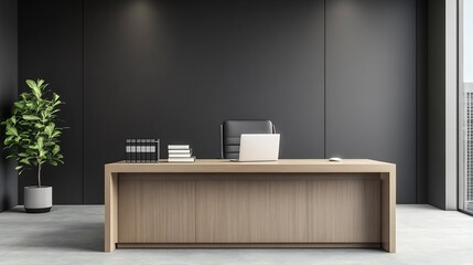 Elegant and Minimalist Corporate Office Space with Sleek Desk and Technology