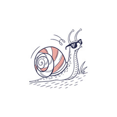 snail wearing sunglasses sketch, cool snail vector illustration