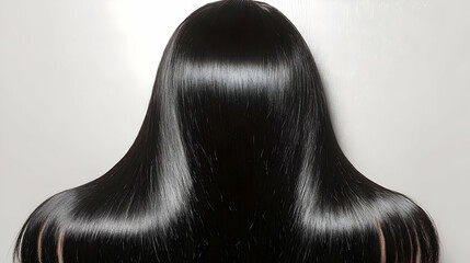 Naklejka premium A stunning back view of long, straight ebony black hair, isolated on a transparent background.