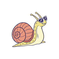 snail wearing sunglasses sketch, cool snail vector illustration
