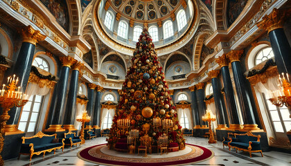 Obraz premium 빛을 반사하는 금색과 은색으로 아름답게 제작된 크리스마스 장식품 클로즈업. 부드럽고 흐릿한 홀리데이 조명을 배경으로 프리미엄, 축제 분위기, 우아한 분위기를 선사합니다.