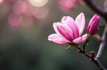 Fototapeta premium Magnolia flowers, empty space for text, Mother's Day card.