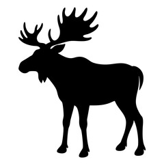 Moose silhouette vector, Animal moose vector illustration, Black & white animal moose vector art design isolated.